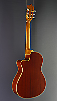 Alhambra crossover electro acoustic classical guitar, cedar, mahogany, cutaway, pickup, back side