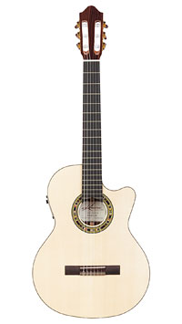 Kremona Performer Series classical guitar with pickup, solid spruce top and sollid back and sides made of rosewood, with cutaway and Fishman Prefix Pro Blend Pickup (piezo and micro), back view