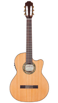 Kremona Performer Series crossover classical guitar with pickup, thin body, solid cedar top, rosewood on back and sides, with cutaway and Fishman Prefix Pro Blend Pickup (Piezo and micro)