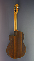 Lacuerda, Model 65 P cut, classical guitar with pickup and cutaway, cedar, rosewood, scale 65 cm, back view