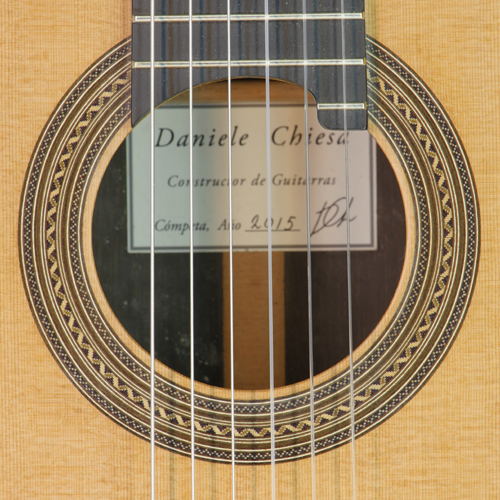 Daniele Chiesa classical guitar cedar, rosewood, 2015, rosette, label