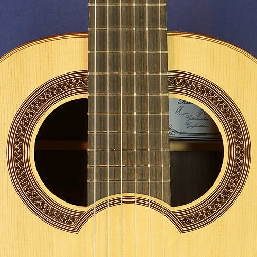 Hein Gitarrenbau klassische Gitarre nach Fransisco Simplicio Fichte, Wenge, Mensur 64,5 cm, Baujahr 2014, Rosette, Schild