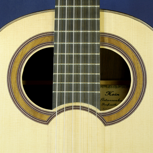 Hein Gitarrenbau luthier guitar Simplicio model, spruce, rosewood, scale 64 cm, year 2013, double soundhole, rosette, label
