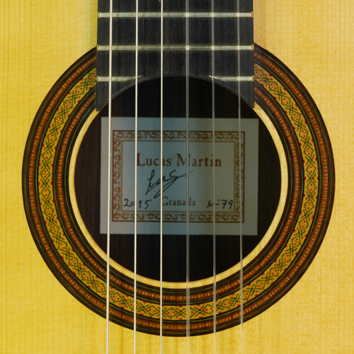 Rosette and label of a classical guitar built by Spanish luthier Lucas Martin