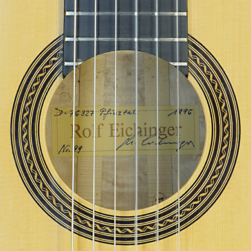 Rolf Eichinger Meistergitarre Fichte, Vogelaugenahorn, Mensur 65 cm, Baujahr 1996, Rosette, Schild