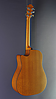 Furch Acoustic guitar in Dreadnought-form with solid cedar top ans solid mahogany beck and sides, with cutaway and L.R. Baggs pickup, back view