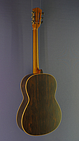 Höfner Classic Steelstring Series, matt lackierte Akustikgitarre in Konzert-Form mit massiver Zederdecke und Lorbeer an Zargen und Boden, mit Pickup, in Deutschland gebaut, Rückansicht