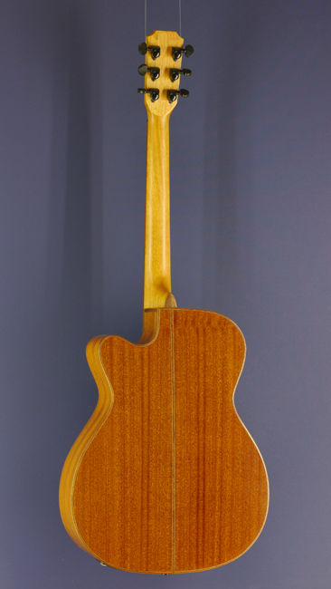 James Neligan steel-string guitar Mini Jumbo form, spruce, mahogany, cutaway, pickup, back view
