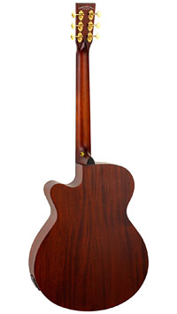 Tanglewood Reunion Super Folk, satin finished acoustic guitar with pickup, Folk shape with solid mahogany top and mahogany on back and sides, with cutaway, back view