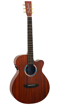 Tanglewood Reunion Super Folk, satin finished acoustic guitar with pickup, Folk shape with solid mahogany top and mahogany on back and sides, with cutaway