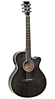 Tanglewood Black Shadow Winterleaf, schwarz lackierte Akustikgitarre mit Pickup in Folk-Form mit massiver Fichtendecke und Mahagoni an Zarge und Boden, mit Cutaway