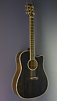 Tanglewood Black Shadow Winterleaf, schwarz lackierte Akustikgitarre mit Pickup in Dreadnought-Form mit massiver Fichtendecke und Mahagoni an Zarge und Boden, mit Cutaway