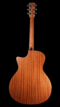 You&grave;s, sunburst finished Acoustic Guitar in OM shape with solid spruce top and mahogany on back and sides, with pickup, back view