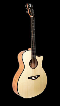 You&grave;s, sunburst finished Acoustic Guitar in OM shape with solid spruce top and mahogany on back and sides, with pickup