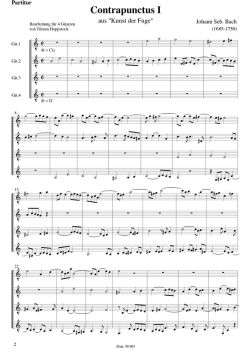 Bach, Johann Sebastian: Contrapunctus No. 1 from die Kunst der Fuge, for guitar quartet or guitar orchestra, sheet music sample