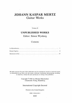 Mertz, Johann, Kaspar: Guitar Works Vol. 2,  Unpublished Works, Noten für Gitarre solo Inhalt