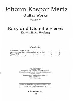 Mertz, Johann Kaspar: Guitar Works Vol. 5, leichte und didaktische Stücke, Edition Simon Wynberg, Noten für Gitarre solo Inhalt