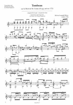 Weiss, Silvius Leopold: Tombeau sur la mort de de M. Comte de Logy & Menuet for guitar solo, sheet music sample