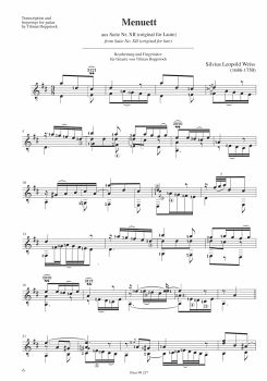 Weiss, Silvius Leopold: Tombeau sur la mort de de M. Comte de Logy & Menuet for guitar solo, sheet music sample