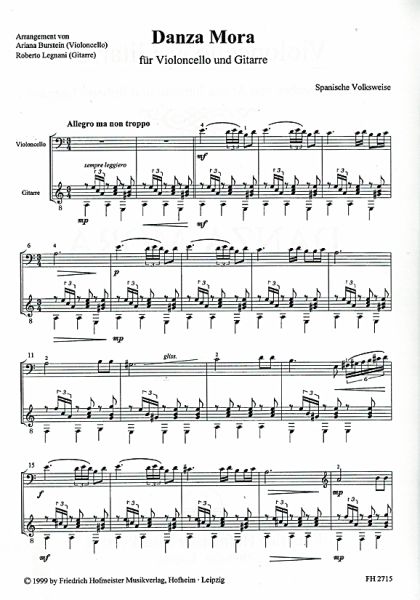 Danza Mora, Spanish folk tune for cello and guitar, sheet music, sample